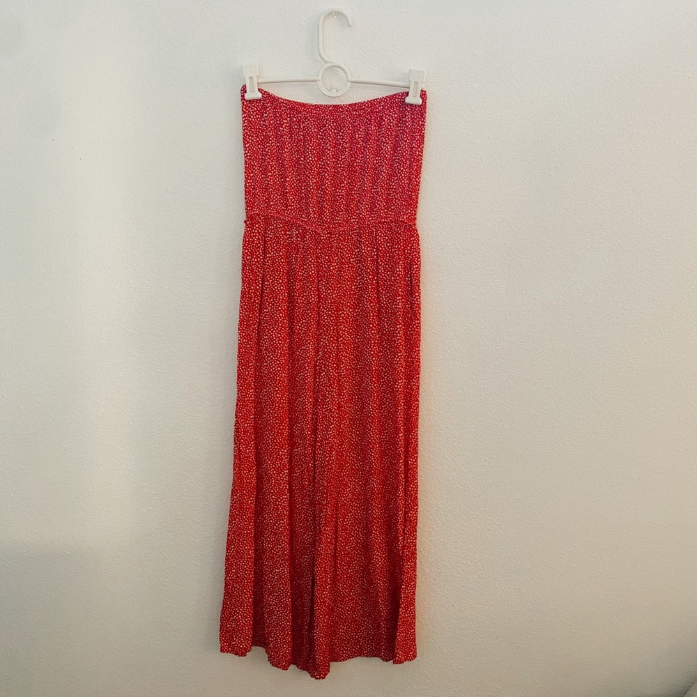 strapless red + white dotted dot jumpsuit